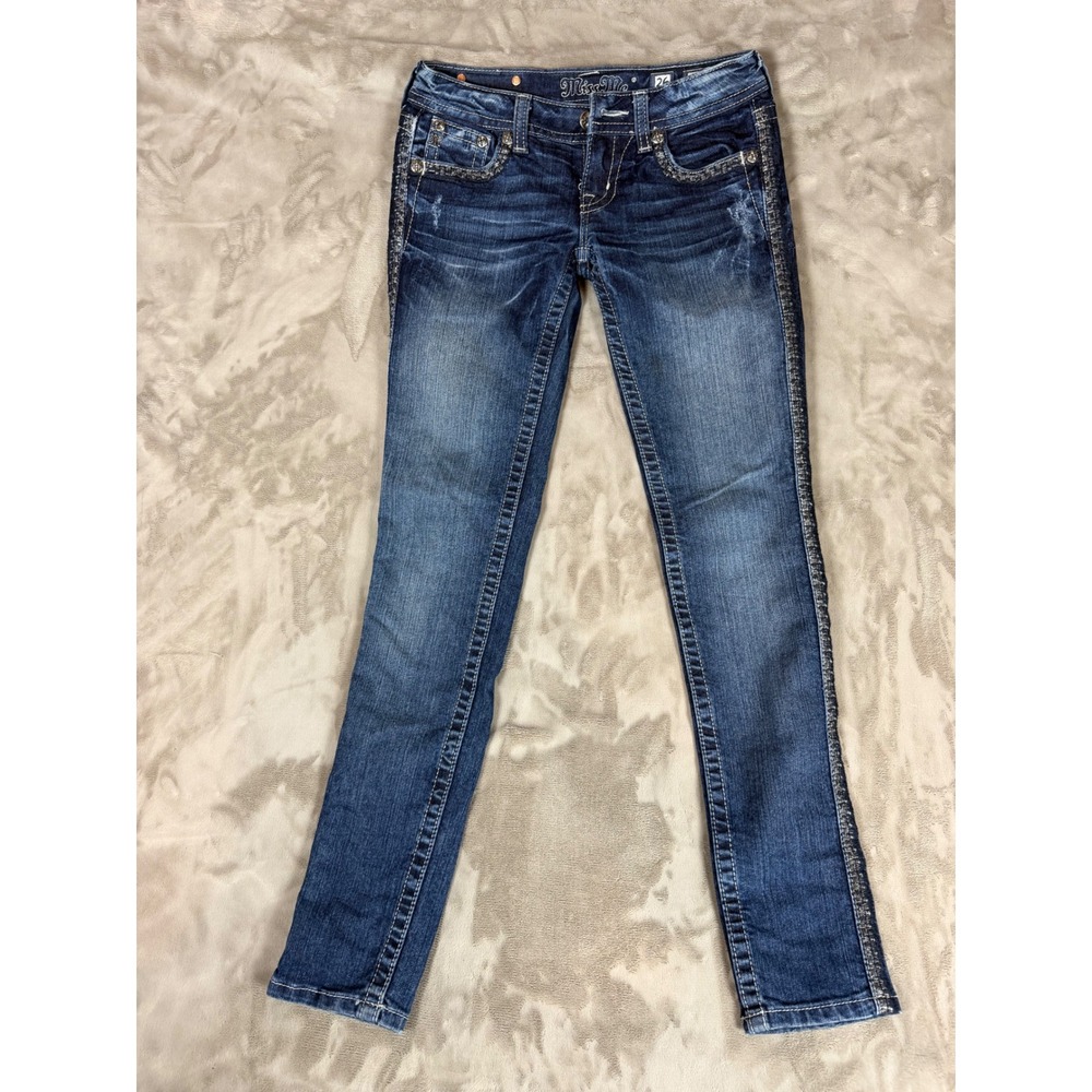 Miss Me Skinny Jeans Dark Wash Metallic Side Stitch JS566S Size 26